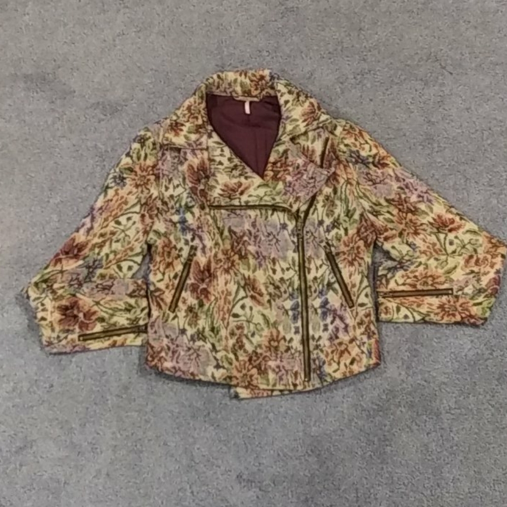 Free People Tapestry Floral Moto Jacket